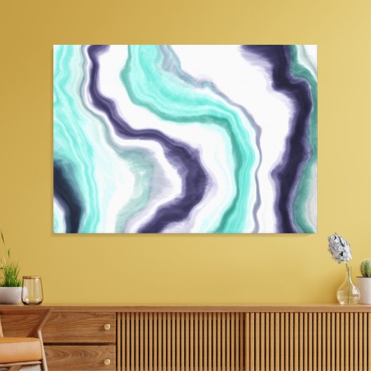 Turquoise, Dark Blue en White Marble Agate Swirls Canvas Afdruk (Insitu (Woonkamer))