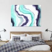 Turquoise, Dark Blue en White Marble Agate Swirls Canvas Afdruk (Insitu (Slaapkamer))