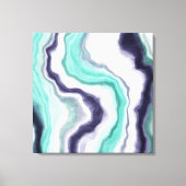 Turquoise, Dark Blue en White Marble Agate Swirls Canvas Afdruk (Voorkant)