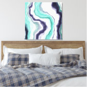Turquoise, Dark Blue en White Marble Agate Swirls Canvas Afdruk (Insitu (Slaapkamer))