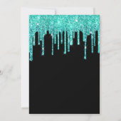 Turquoise Dark Cyan Glitter Drift Black Birthday Kaart (Achterkant)
