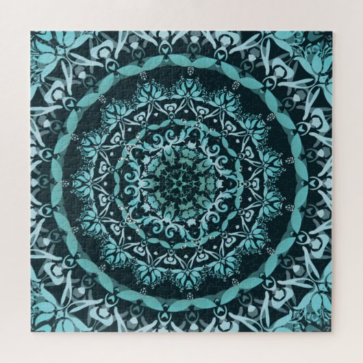 Turquoise Dark Green Damask Mandala Legpuzzel (Horizontaal)