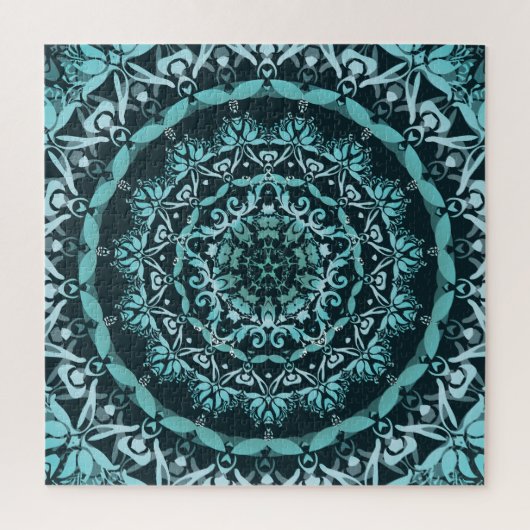 Turquoise Dark Green Damask Mandala Legpuzzel (Verticaal)