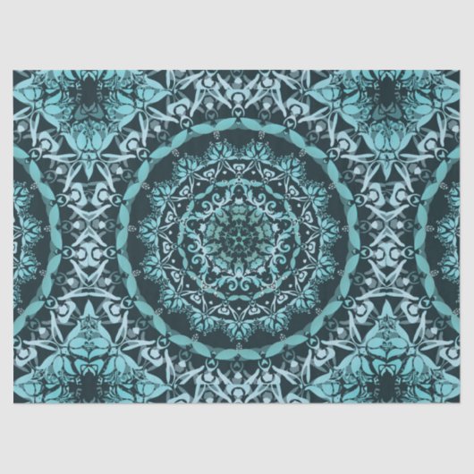 Turquoise Dark Green Damask Mandala Tissuepapier (Voorkant)