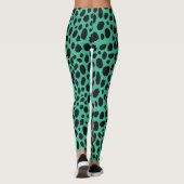 Turquoise Dark Grey Spots Pattern Safari Leopard Leggings (Achterkant)
