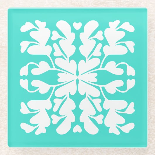 Turquoise deco glazen onderzetter (Voorkant)