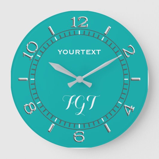 Turquoise Decor Dial Easily Personalized Grote Klok (Voorkant)