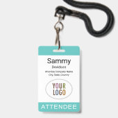 Turquoise deelnemersnaam badge lint haspel of clip (Voorzijde met lanyard)