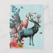 Turquoise Deer in paddenstoel Forest 2 Briefkaart (Voorkant)