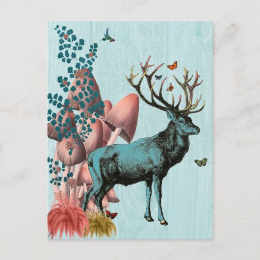 Turquoise Deer in paddenstoel Forest 2 Briefkaart (Voorkant)