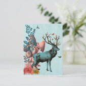Turquoise Deer in paddenstoel Forest 2 Briefkaart (Staand voorkant)