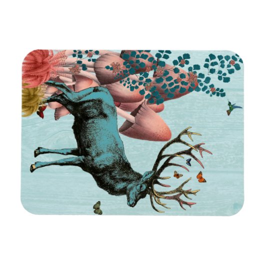 Turquoise Deer in paddenstoel Forest 2 Magneet (Horizontaal)