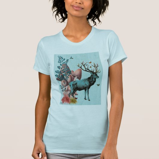 Turquoise Deer in paddenstoel Forest 2 T-shirt (Voorkant)