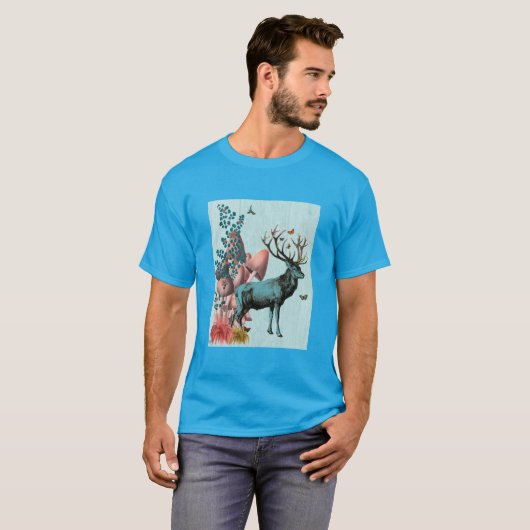 Turquoise Deer in paddenstoel Forest 2 T-shirt (Voorkant volledig)