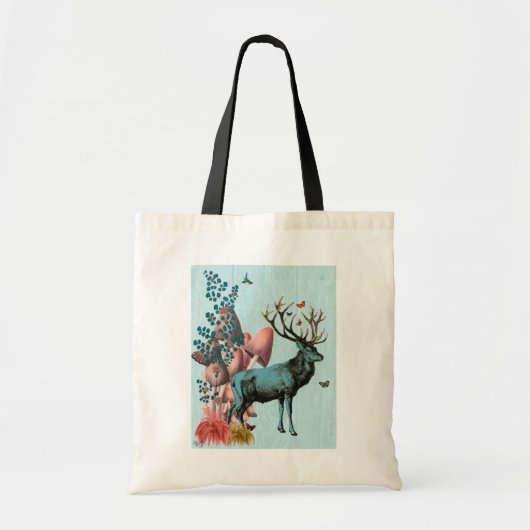 Turquoise Deer in paddenstoel Forest 2 Tote Bag (Voorkant)