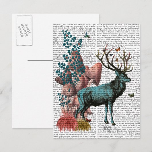 Turquoise Deer in paddenstoelbos Briefkaart (Voorkant / Achterkant)