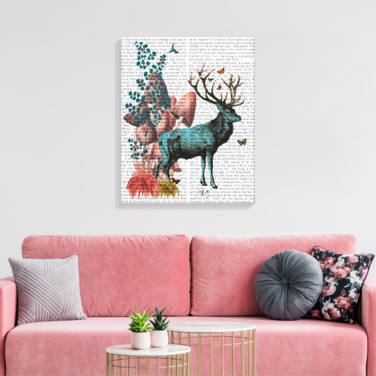 Turquoise Deer in paddenstoelbos Canvas Afdruk (Insitu (Woonkamer))