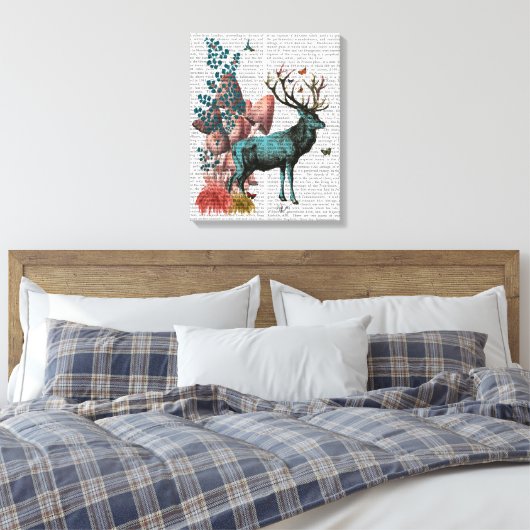 Turquoise Deer in paddenstoelbos Canvas Afdruk (Insitu (Slaapkamer))
