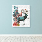 Turquoise Deer in paddenstoelbos Canvas Afdruk (Insitu (Houten vloer))