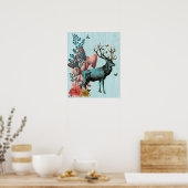 Turquoise Deer in paddenstoelbos Poster (Keuken)