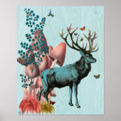 Turquoise Deer in paddenstoelbos Poster (Voorkant)