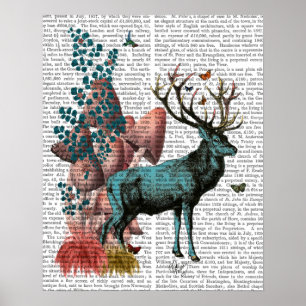 Turquoise Deer in paddenstoelbos Poster