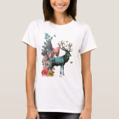 Turquoise Deer in paddenstoelbos T-shirt (Voorkant)