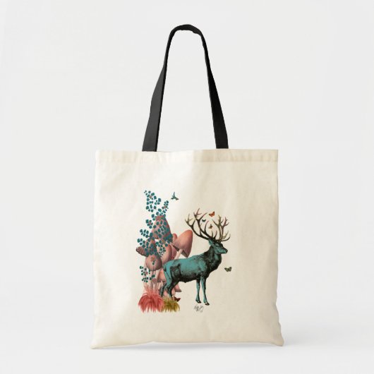 Turquoise Deer in paddenstoelbos Tote Bag (Voorkant)