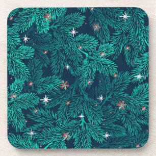 🌲 Turquoise Dennensneeuwvlok Kersttafel Decoratie Bier Onderzetter