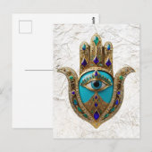 Turquoise Derde Oog Hamsa Briefkaart (Voorkant / Achterkant)