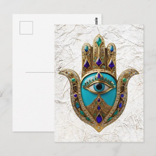 Turquoise Derde Oog Hamsa Briefkaart (Voorkant / Achterkant)