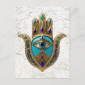 Turquoise Derde Oog Hamsa Briefkaart (Voorkant)