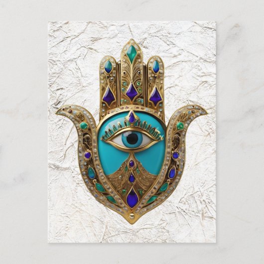 Turquoise Derde Oog Hamsa Briefkaart (Voorkant)