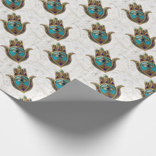 Turquoise Derde Oog Hamsa Cadeaupapier (Hoek)