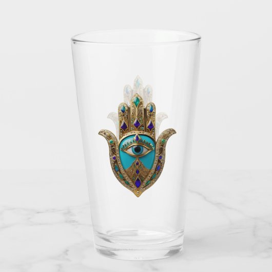 Turquoise Derde Oog Hamsa Glas (Achterkant)