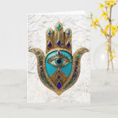 Turquoise Derde Oog Hamsa Kaart (Gele Bloem)