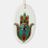 Turquoise Derde Oog Hamsa Keramisch Ornament (Rechts)
