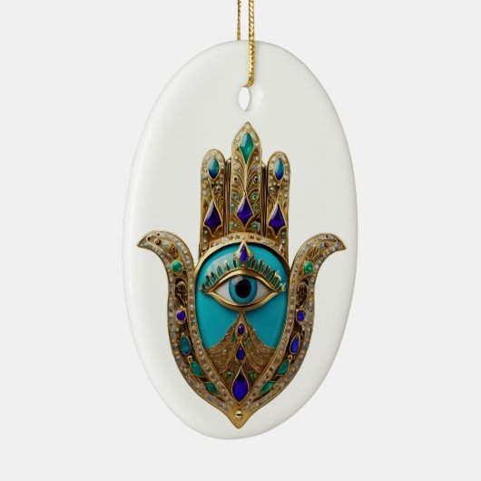 Turquoise Derde Oog Hamsa Keramisch Ornament (Rechts)