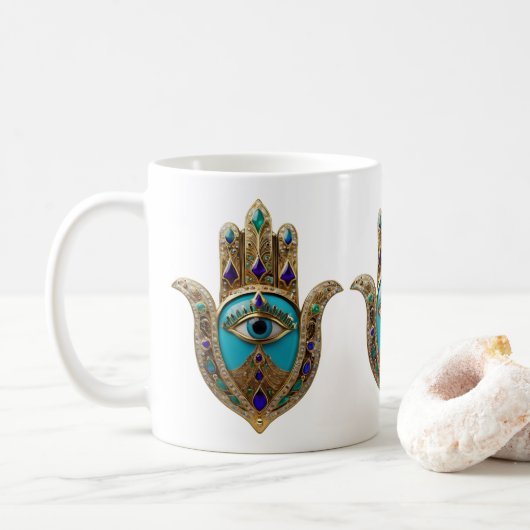 Turquoise Derde Oog Hamsa Koffiemok (Met donut)