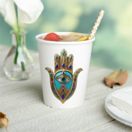 Turquoise Derde Oog Hamsa Papieren Bekers