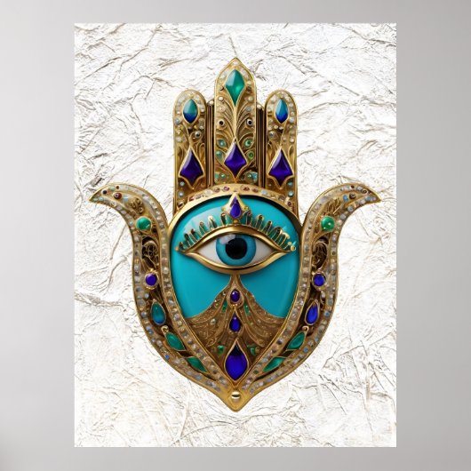 Turquoise Derde Oog Hamsa Poster (Voorkant)