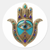 Turquoise Derde Oog Hamsa Ronde Sticker (Voorkant)