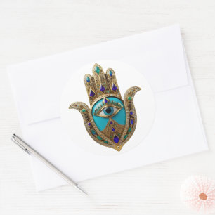 Turquoise Derde Oog Hamsa Ronde Sticker