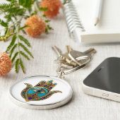 Turquoise Derde Oog Hamsa Sleutelhanger (Zijkant)