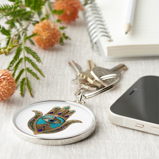 Turquoise Derde Oog Hamsa Sleutelhanger (Zijkant)