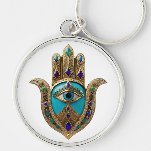Turquoise Derde Oog Hamsa Sleutelhanger (Voorkant)