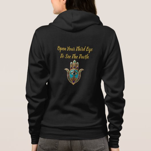 Turquoise Derde Oog Hamsa Zip Hoodie (Achterkant)