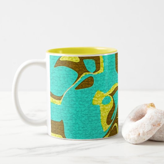 Turquoise Design Tweekleurige Koffiemok (Met donut)