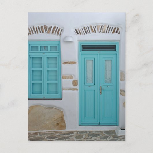 Turquoise Deur - Cycladische Architectuur Ansichtk Briefkaart (Voorkant)