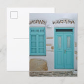 Turquoise Deur - Cycladische Architectuur Ansichtk Briefkaart (Voorkant / Achterkant)